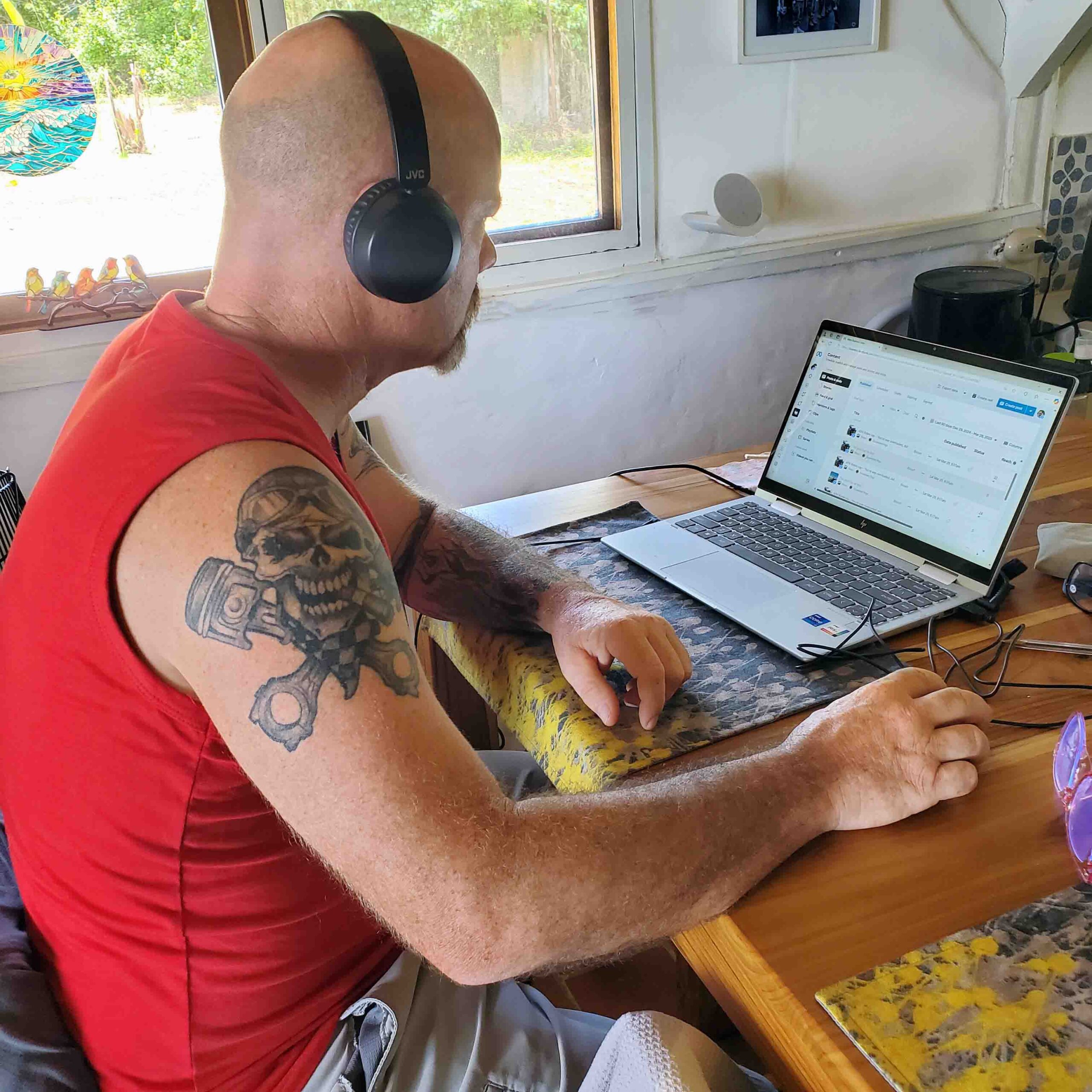 Josh toiling away at social media